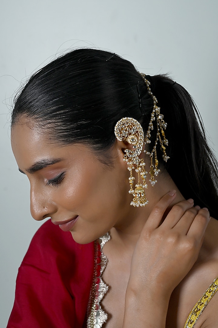 Gold Plated Kundan Polki Cuff Earrings by Shlok Jewels at Pernia's Pop Up Shop