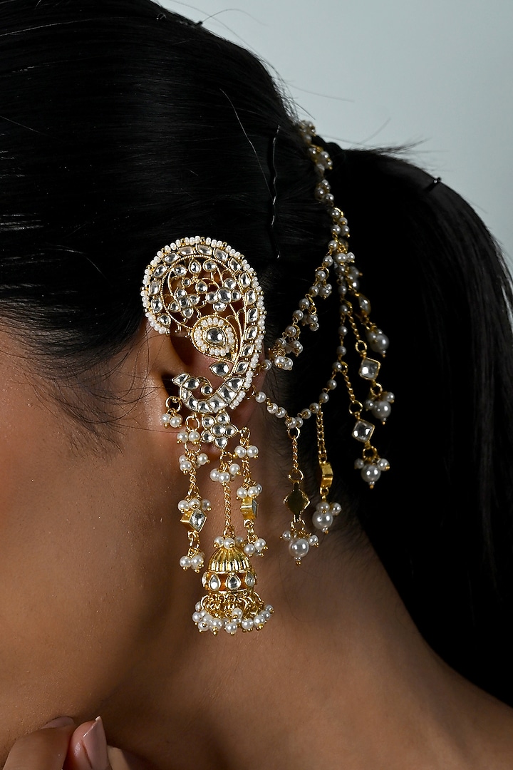 Gold Plated Kundan Polki Cuff Earrings by Shlok Jewels at Pernia's Pop Up Shop