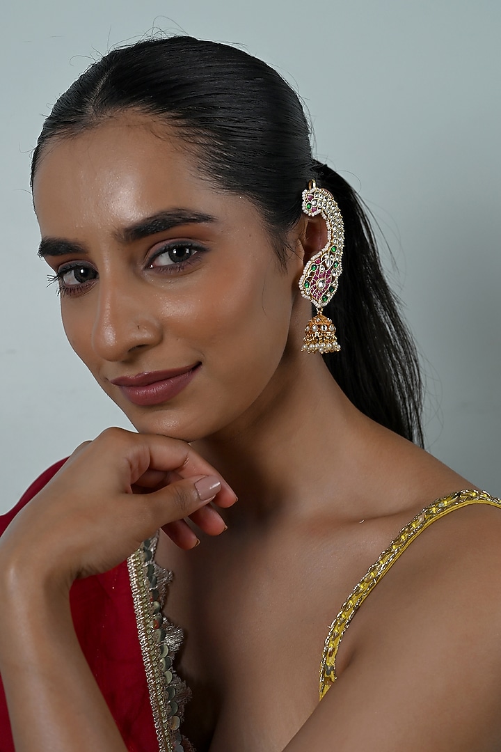 Gold Plated Jadau Kundan Polki Cuff Earrings by Shlok Jewels at Pernia's Pop Up Shop