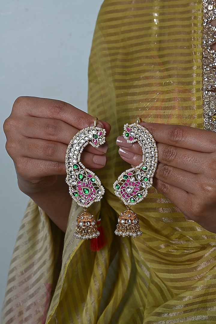Gold Plated Jadau Kundan Polki Cuff Earrings by Shlok Jewels at Pernia's Pop Up Shop
