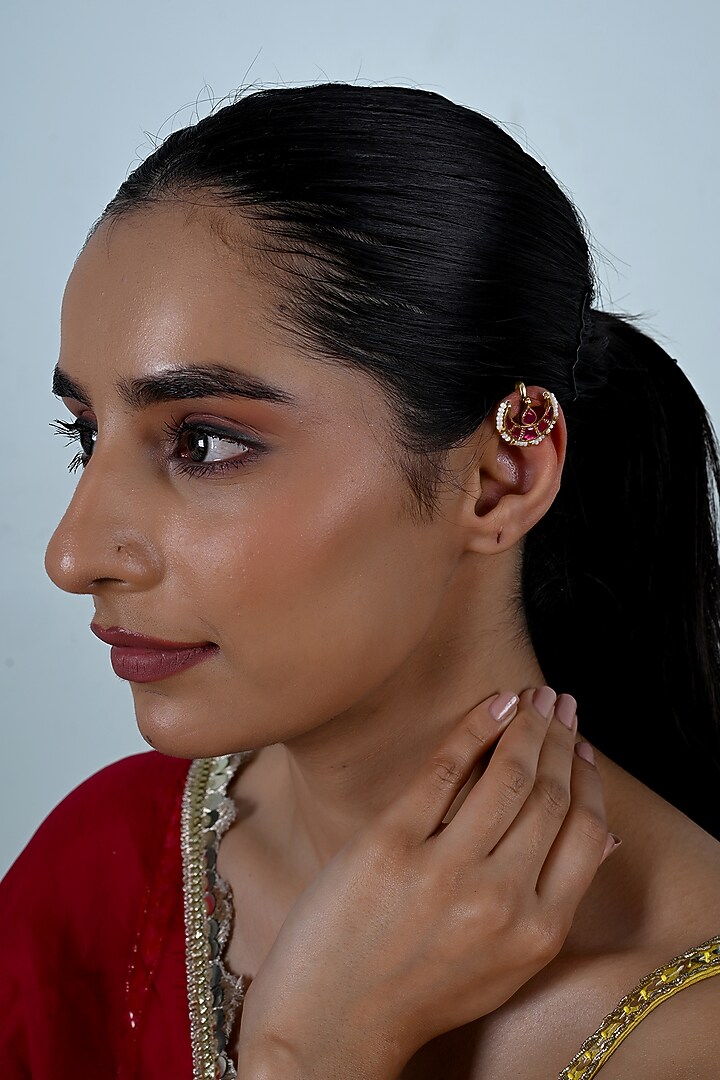 Gold Plated Jadau Kundan Polki Cuff Earrings by Shlok Jewels at Pernia's Pop Up Shop