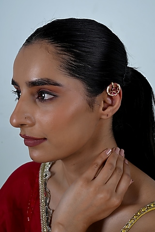 Gold Plated Jadau Kundan Polki Cuff Earrings by Shlok Jewels