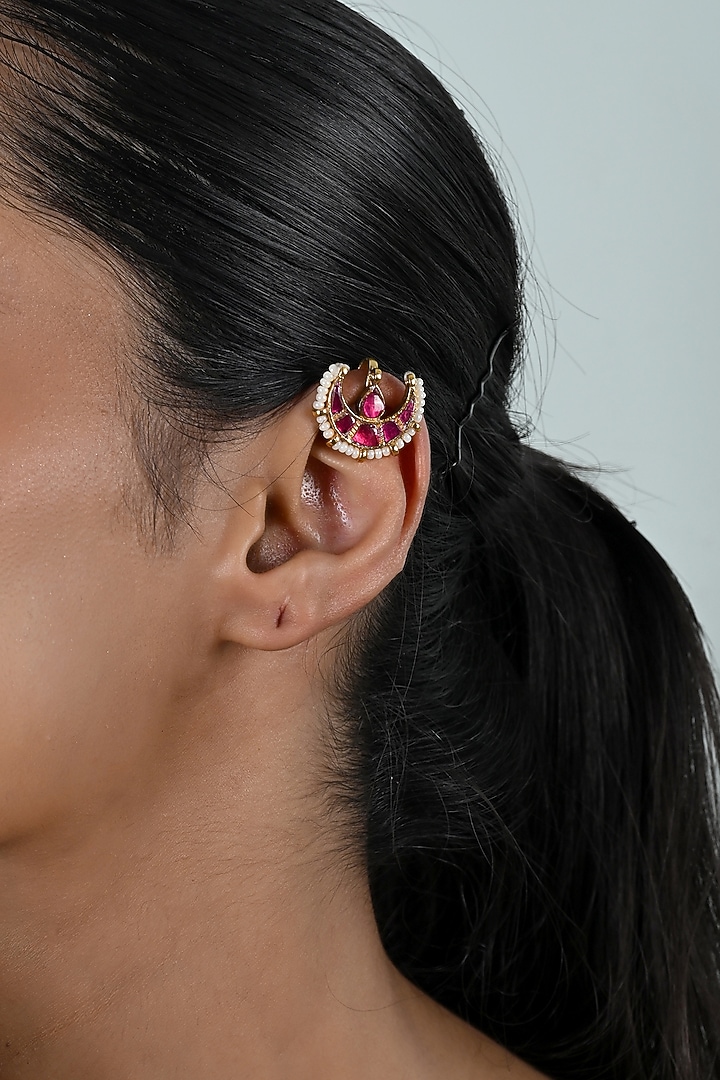 Gold Plated Jadau Kundan Polki Cuff Earrings by Shlok Jewels at Pernia's Pop Up Shop