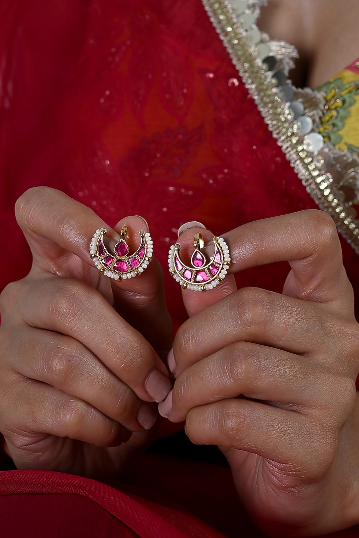 Gold Plated Jadau Kundan Polki Cuff Earrings by Shlok Jewels at Pernia's Pop Up Shop
