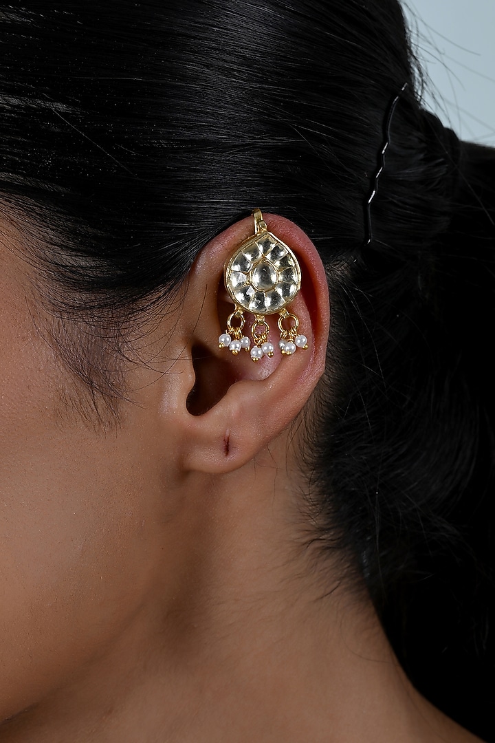 Gold Plated Jadau Kundan Polki Cuff Earrings by Shlok Jewels at Pernia's Pop Up Shop