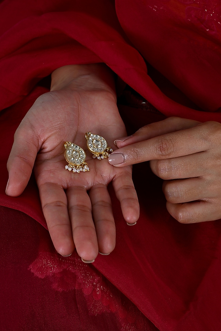 Gold Plated Jadau Kundan Polki Cuff Earrings by Shlok Jewels at Pernia's Pop Up Shop