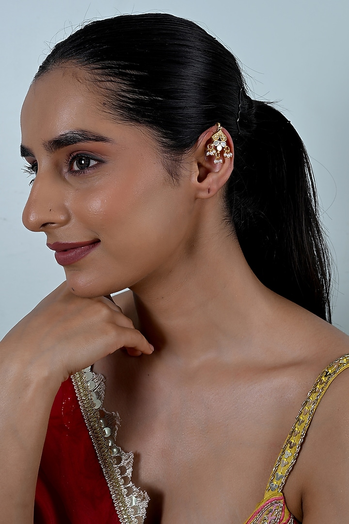 Gold Plated Mother Of Pearl Cuff Earrings by Shlok Jewels at Pernia's Pop Up Shop