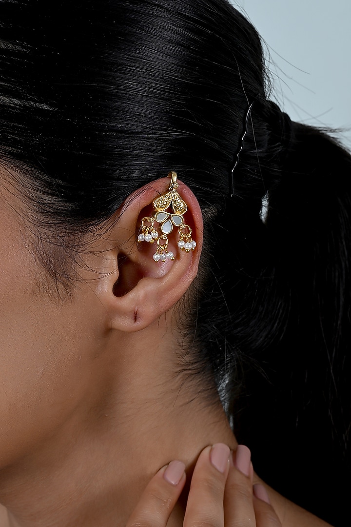 Gold Plated Mother Of Pearl Cuff Earrings by Shlok Jewels at Pernia's Pop Up Shop