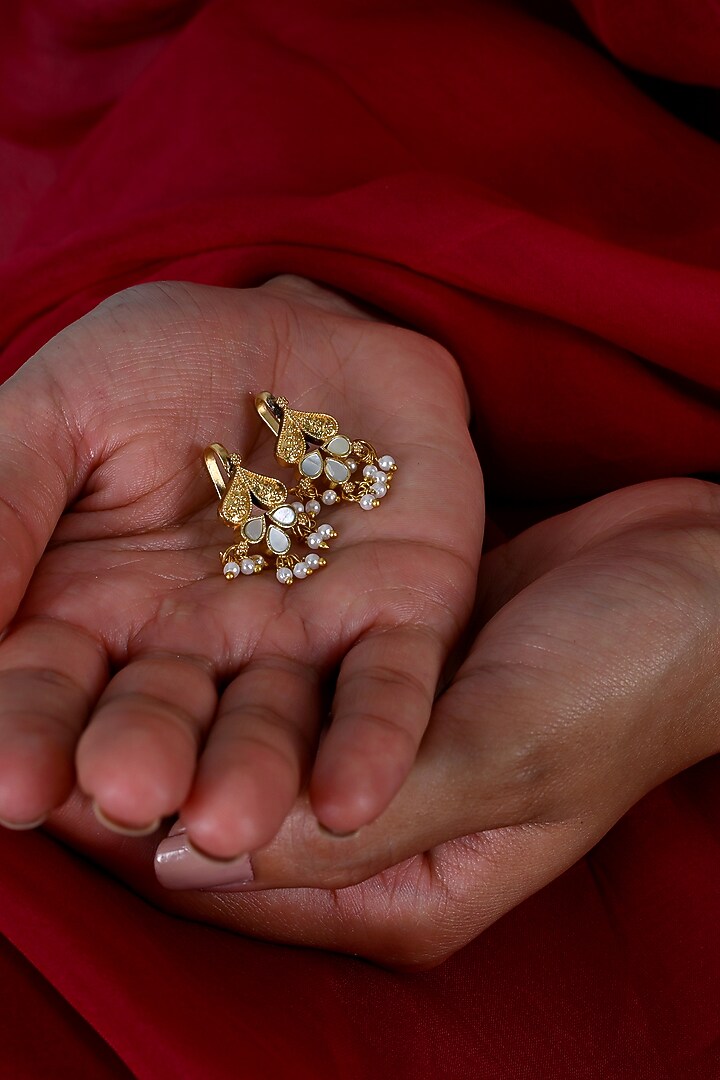Gold Plated Mother Of Pearl Cuff Earrings by Shlok Jewels at Pernia's Pop Up Shop