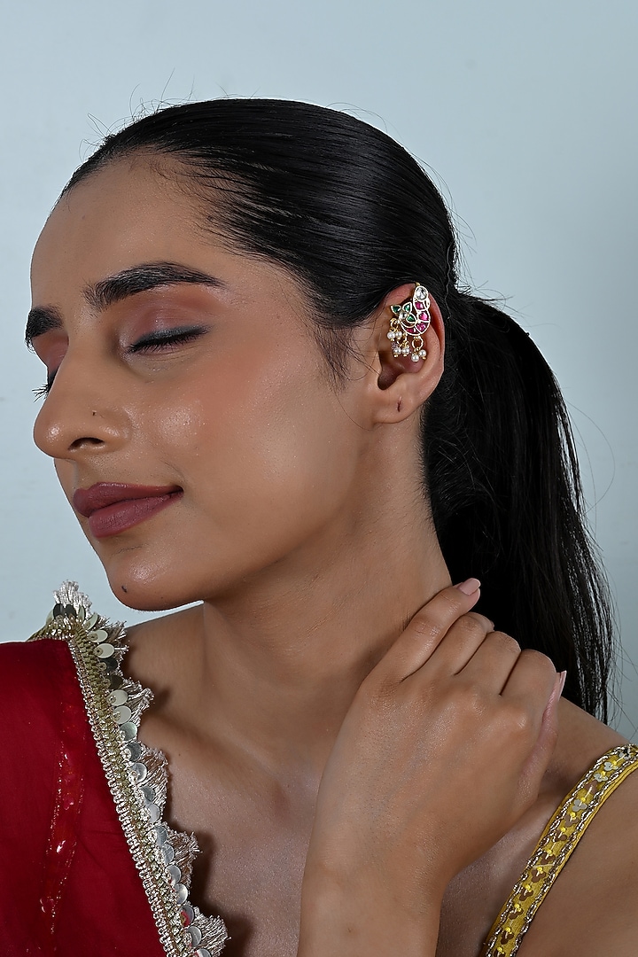 Gold Plated Jadau Kundan Polki Cuff Earrings by Shlok Jewels at Pernia's Pop Up Shop