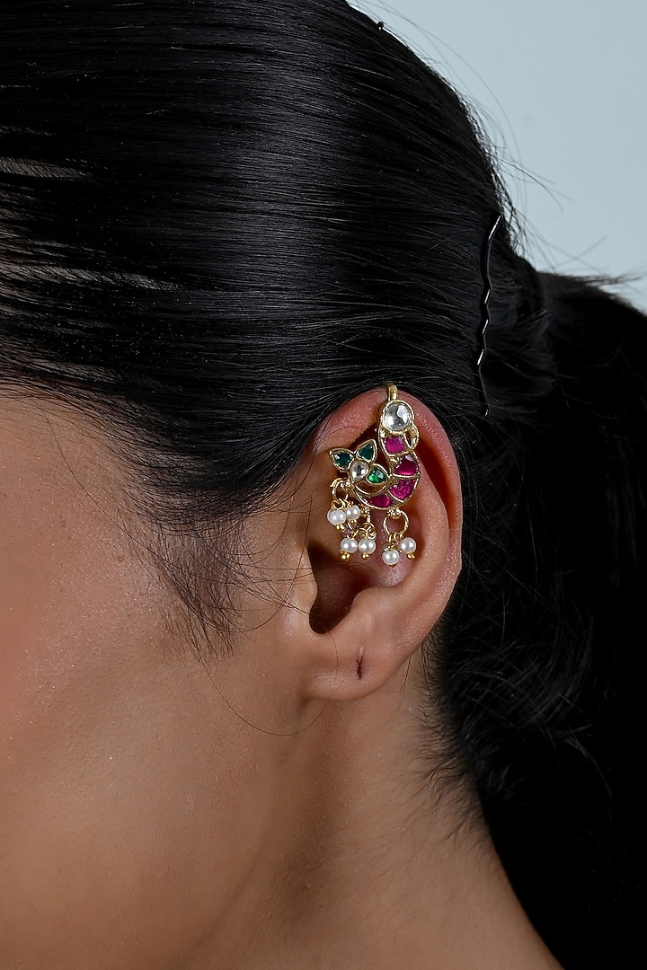 Gold Plated Jadau Kundan Polki Cuff Earrings by Shlok Jewels at Pernia's Pop Up Shop