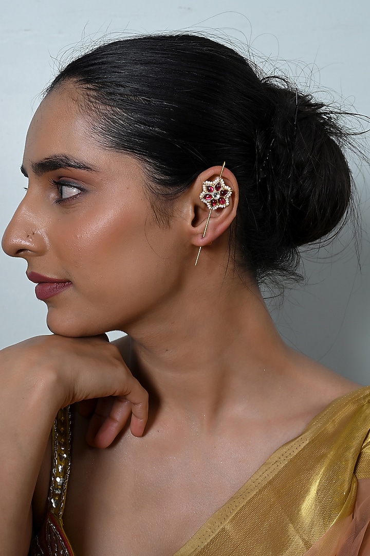 Gold Plated Jadau Kundan Polki Cuff Earrings by Shlok Jewels at Pernia's Pop Up Shop
