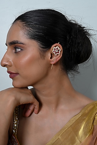 Gold Plated Jadau Kundan Polki Cuff Earrings by Shlok Jewels