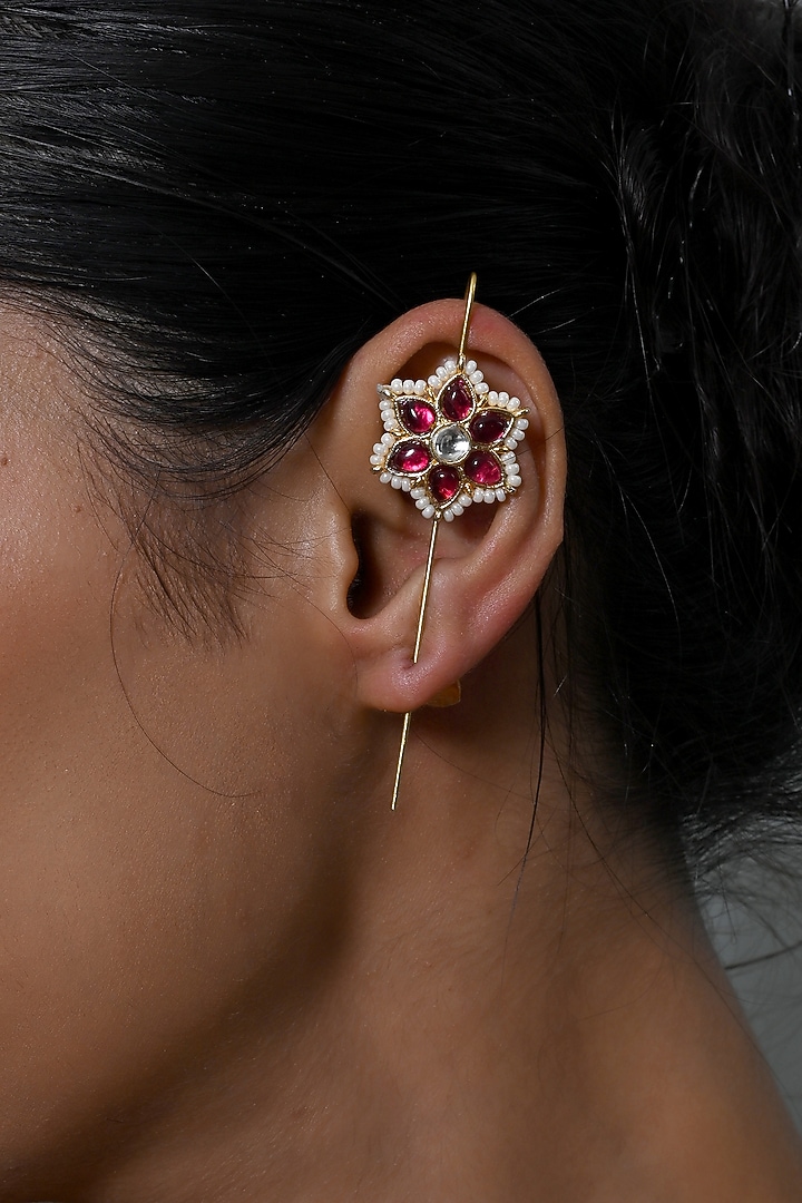 Gold Plated Jadau Kundan Polki Cuff Earrings by Shlok Jewels at Pernia's Pop Up Shop