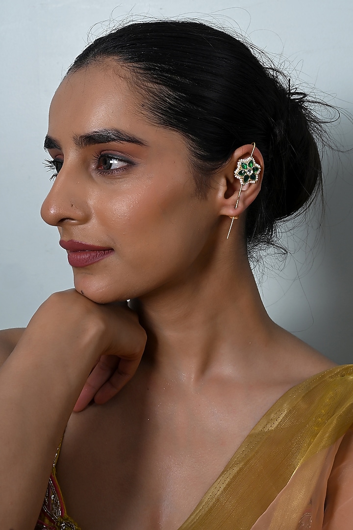 Gold Plated Jadau Kundan Polki Cuff Earrings by Shlok Jewels at Pernia's Pop Up Shop