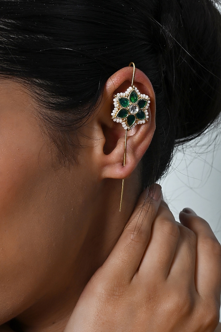 Gold Plated Jadau Kundan Polki Cuff Earrings by Shlok Jewels at Pernia's Pop Up Shop