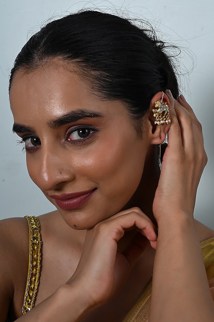 Gold Plated Mother Of Pearl Cuff Earrings by Shlok Jewels at Pernia's Pop Up Shop
