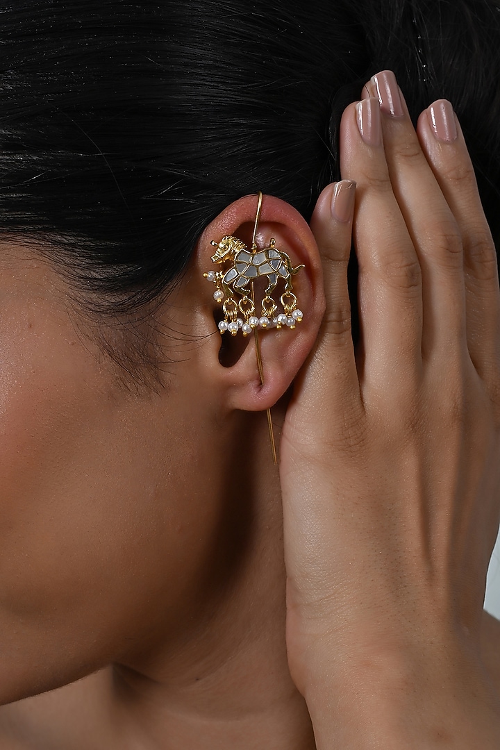Gold Plated Mother Of Pearl Cuff Earrings by Shlok Jewels at Pernia's Pop Up Shop