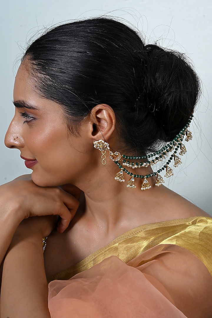 Gold Plated Jadau Kundan Polki Earchains by Shlok Jewels at Pernia's Pop Up Shop
