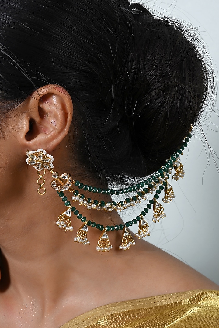 Gold Plated Jadau Kundan Polki Earchains by Shlok Jewels at Pernia's Pop Up Shop