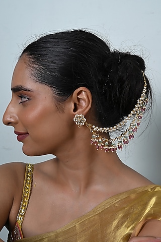 Gold Plated Jadau Kundan Polki Earchains by Shlok Jewels