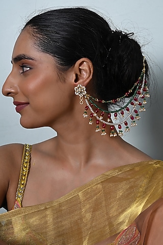 Gold Plated Jadau Multi-Colored Kundan Polki Earchains by Shlok Jewels