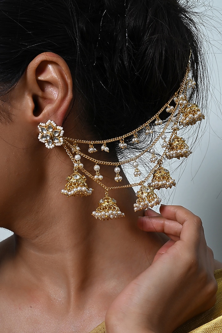 Gold Plated Jadau Multi-Colored Kundan Polki Earchains by Shlok Jewels at Pernia's Pop Up Shop