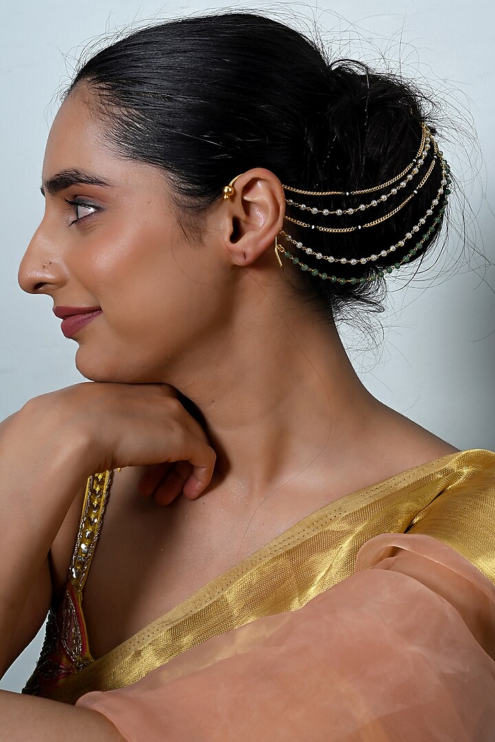 Gold Plated Jadau Multi-Colored Kundan Polki Earchains by Shlok Jewels at Pernia's Pop Up Shop