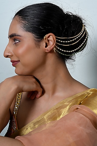 Gold Plated Jadau Multi-Colored Kundan Polki Earchains by Shlok Jewels