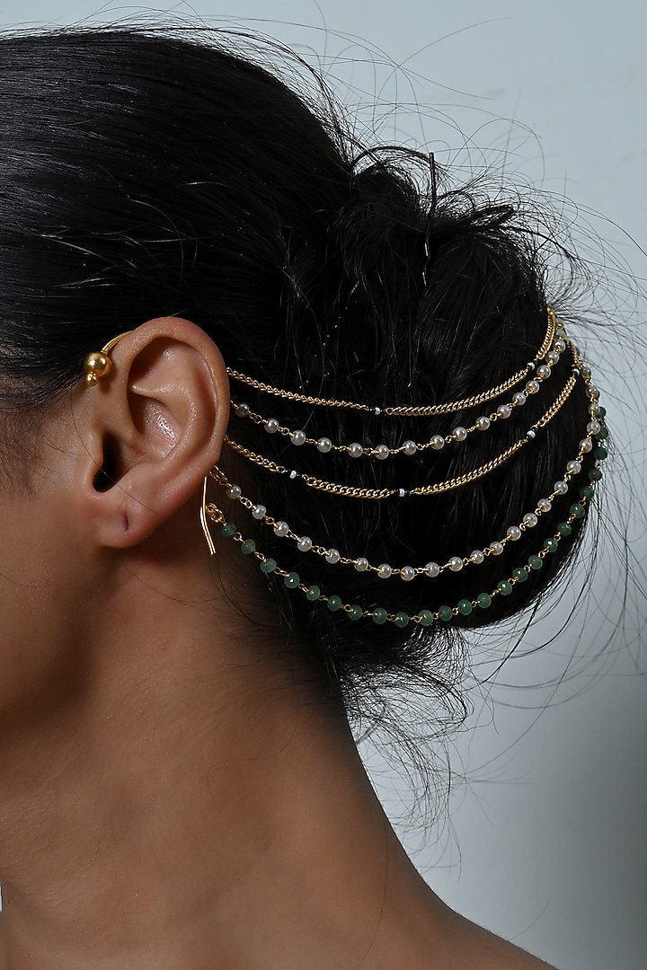 Gold Plated Jadau Multi-Colored Kundan Polki Earchains by Shlok Jewels at Pernia's Pop Up Shop