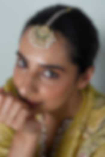 Gold Plated Green Jadau Kundan Polki Maangtikka by Shlok Jewels at Pernia's Pop Up Shop