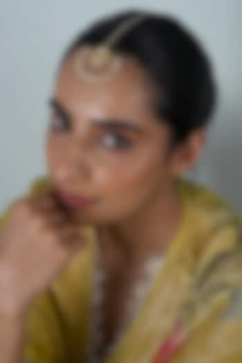 Gold Plated Pink Jadau Kundan Polki Maangtikka by Shlok Jewels at Pernia's Pop Up Shop
