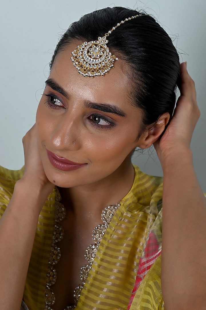 Gold Plated Jadau Kundan Polki Maangtikka by Shlok Jewels at Pernia's Pop Up Shop