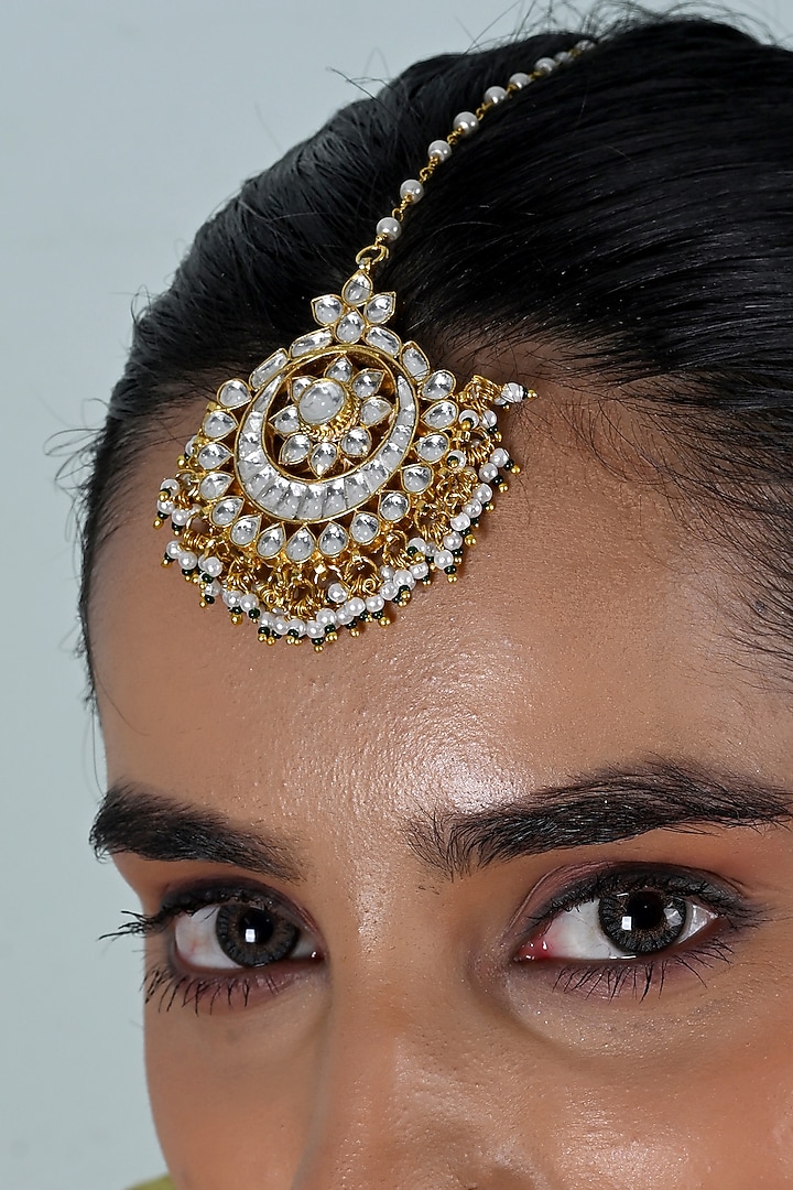 Gold Plated Jadau Kundan Polki Maangtikka by Shlok Jewels at Pernia's Pop Up Shop