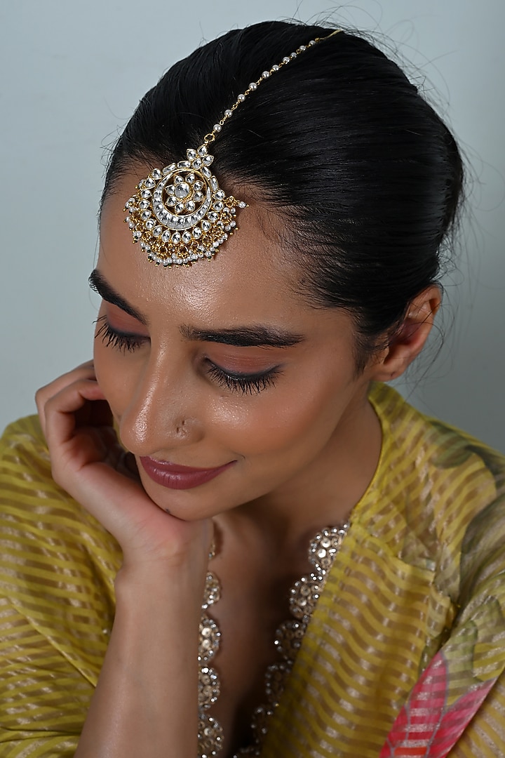 Gold Plated Jadau Kundan Polki Maangtikka by Shlok Jewels at Pernia's Pop Up Shop