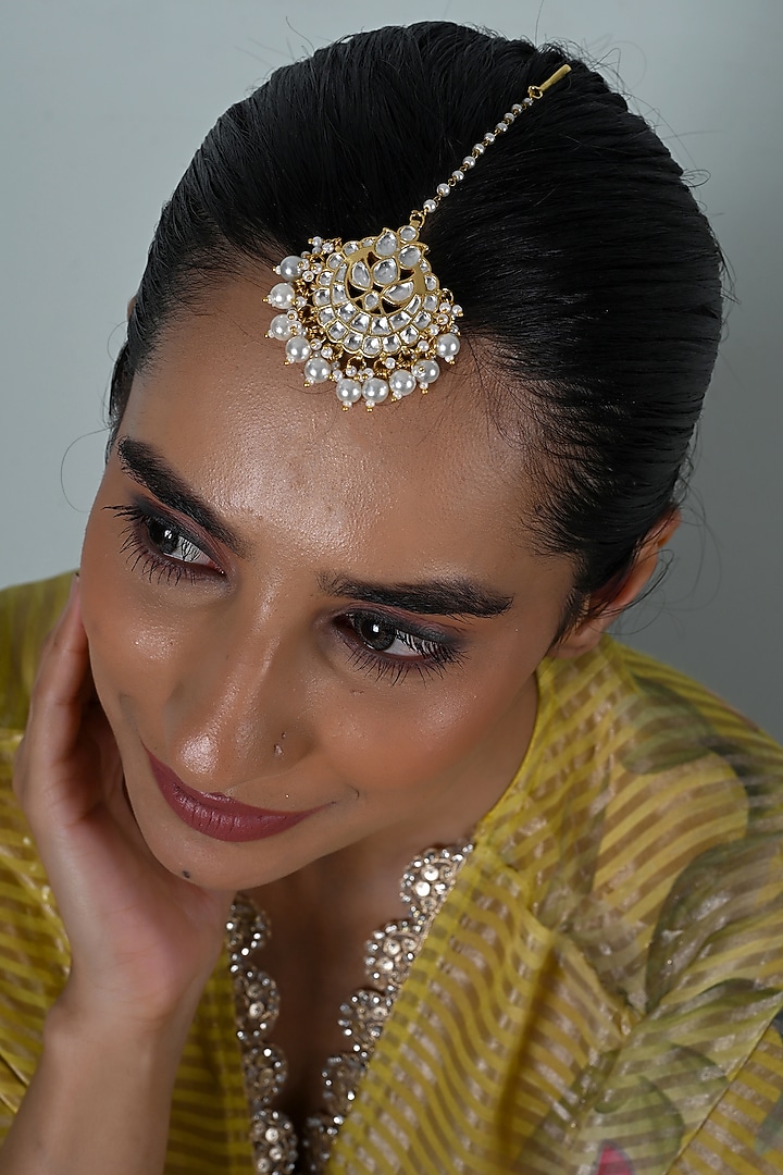Gold Plated Jadau Kundan Polki Maangtikka by Shlok Jewels at Pernia's Pop Up Shop