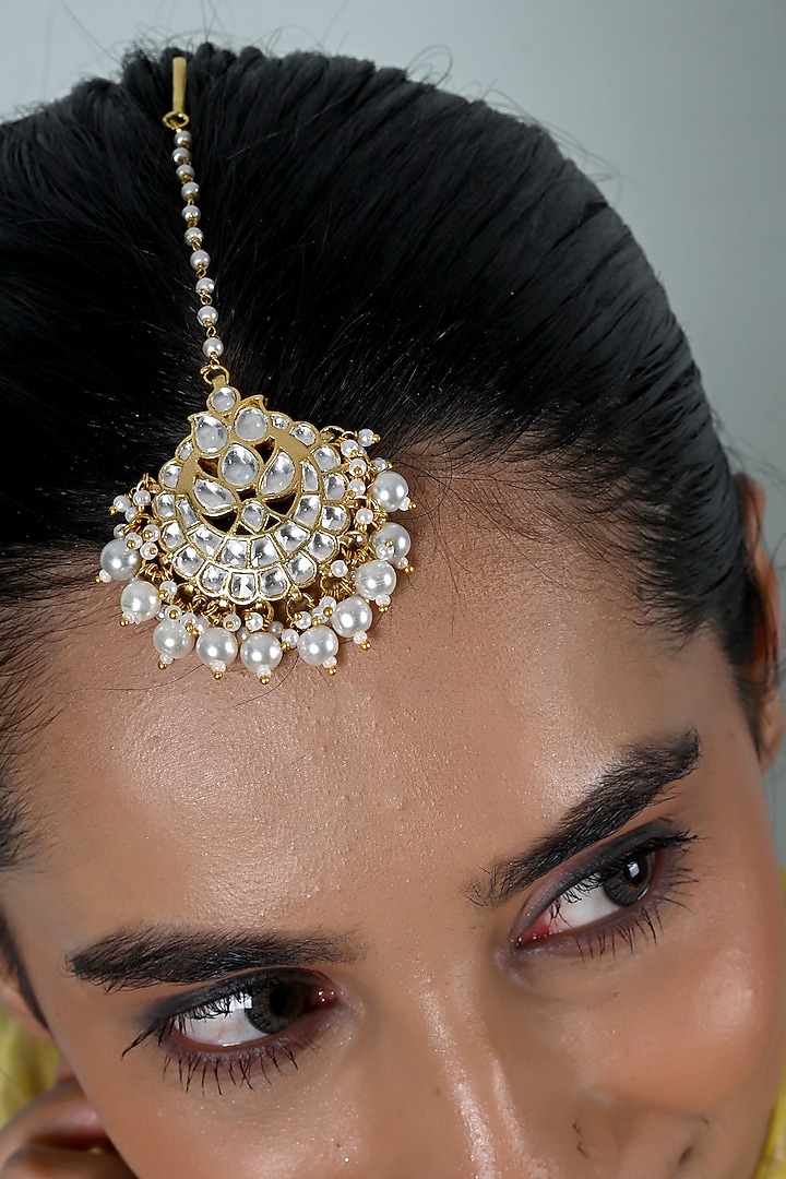 Gold Plated Jadau Kundan Polki Maangtikka by Shlok Jewels at Pernia's Pop Up Shop