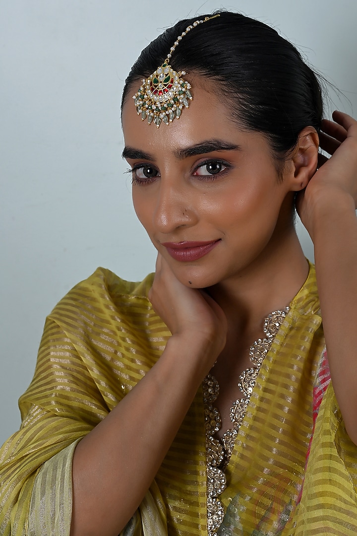 Gold Plated Multi-Colored Jadau Kundan Polki Maangtikka by Shlok Jewels at Pernia's Pop Up Shop