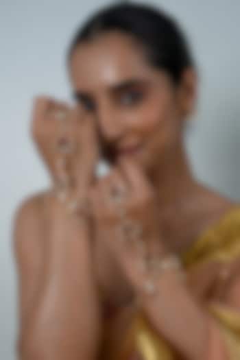 Gold Plated Jadau Multi-Colored Kundan Polki Haathphool (Set Of 2) by Shlok Jewels at Pernia's Pop Up Shop
