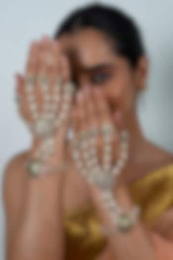 Gold Plated Jadau Multi-Colored Kundan Polki Haathphool (Set Of 2) by Shlok Jewels at Pernia's Pop Up Shop