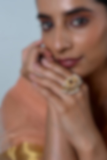Gold Plated Jadau Kundan Polki & Mother Of Pearl Ring by Shlok Jewels at Pernia's Pop Up Shop