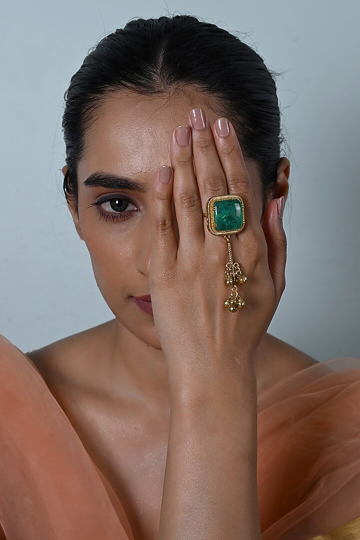 Gold Plated Jadau Multi-Colored Kundan Polki Ring by Shlok Jewels at Pernia's Pop Up Shop