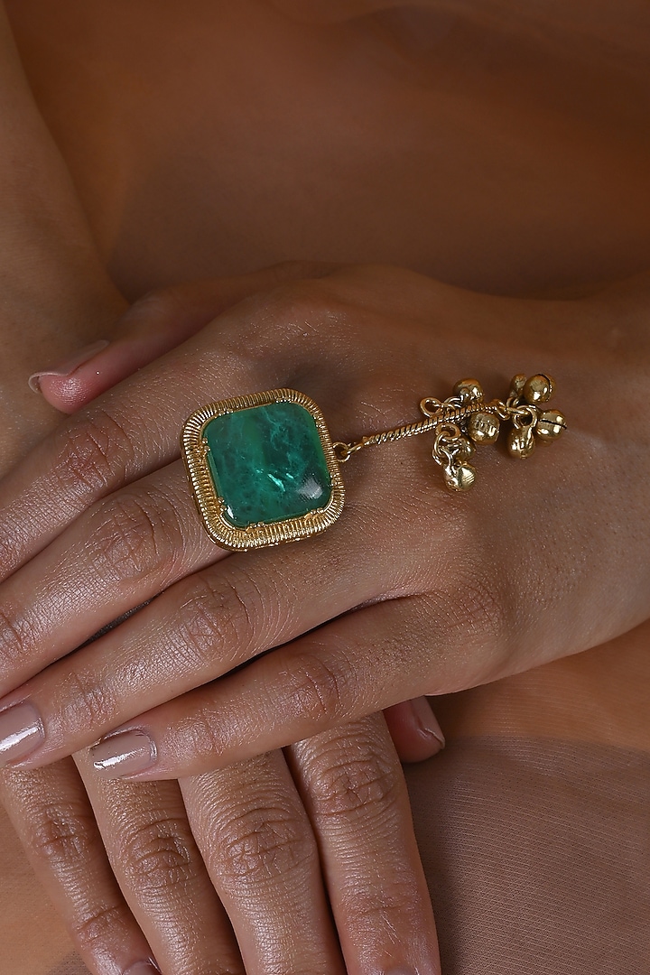 Gold Plated Jadau Multi-Colored Kundan Polki Ring by Shlok Jewels at Pernia's Pop Up Shop