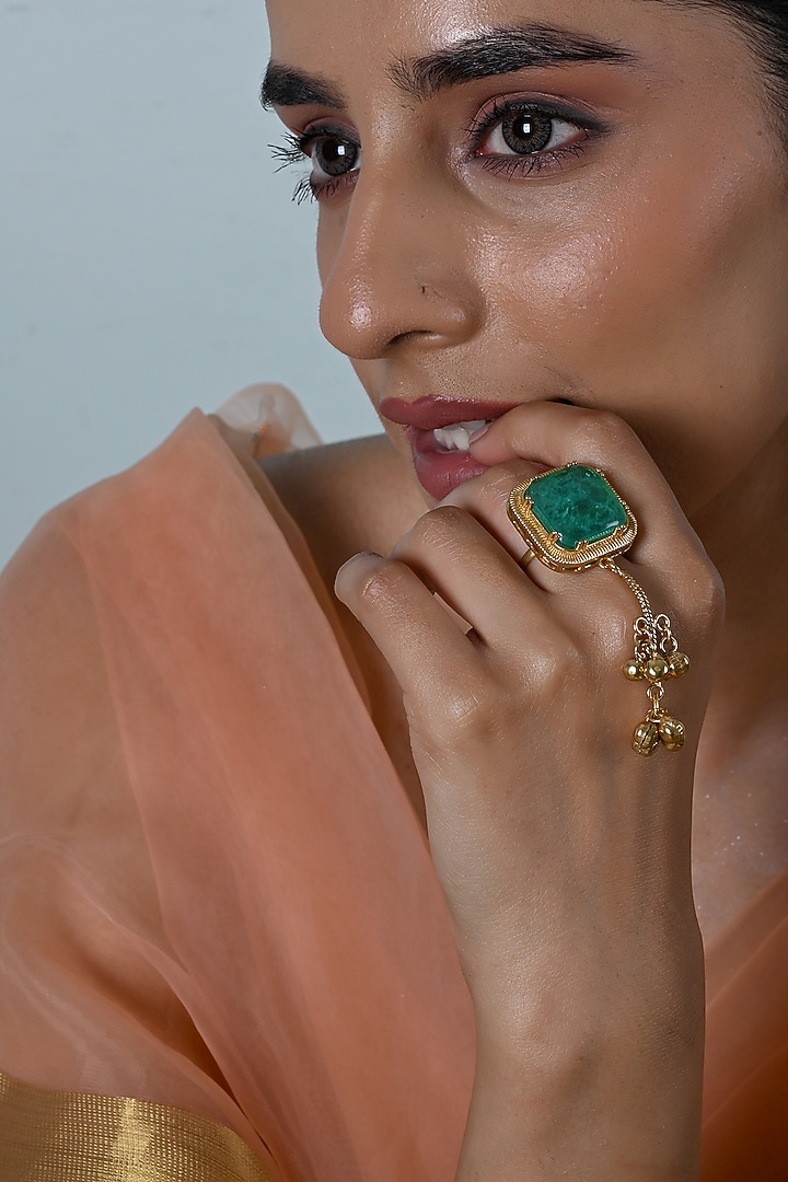 Gold Plated Jadau Multi-Colored Kundan Polki Ring by Shlok Jewels at Pernia's Pop Up Shop