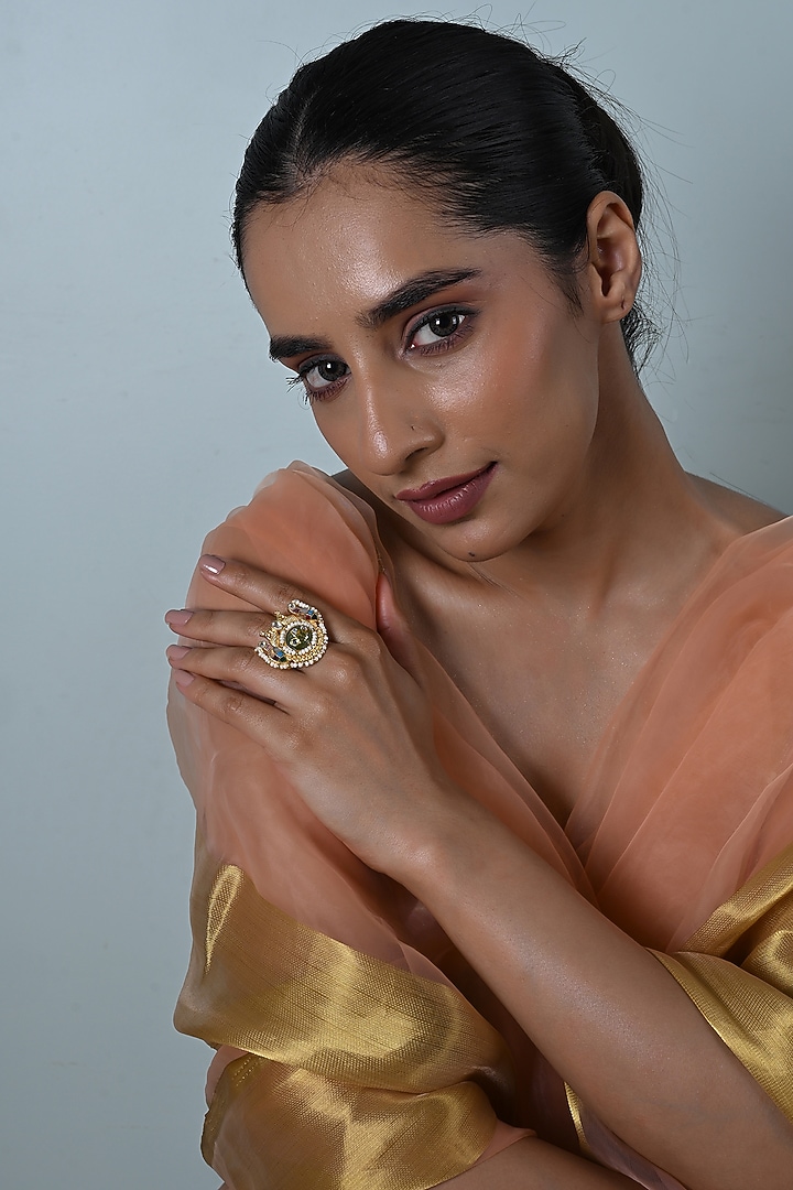Gold Plated Multi-Colored Jadau Kundan Polki Ring by Shlok Jewels at Pernia's Pop Up Shop