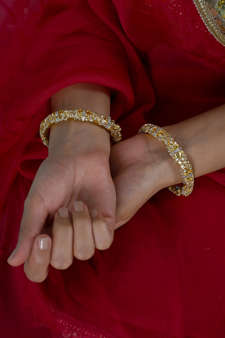 Gold Plated Mother Of Pearl Bangles (Set Of 2) by Shlok Jewels at Pernia's Pop Up Shop