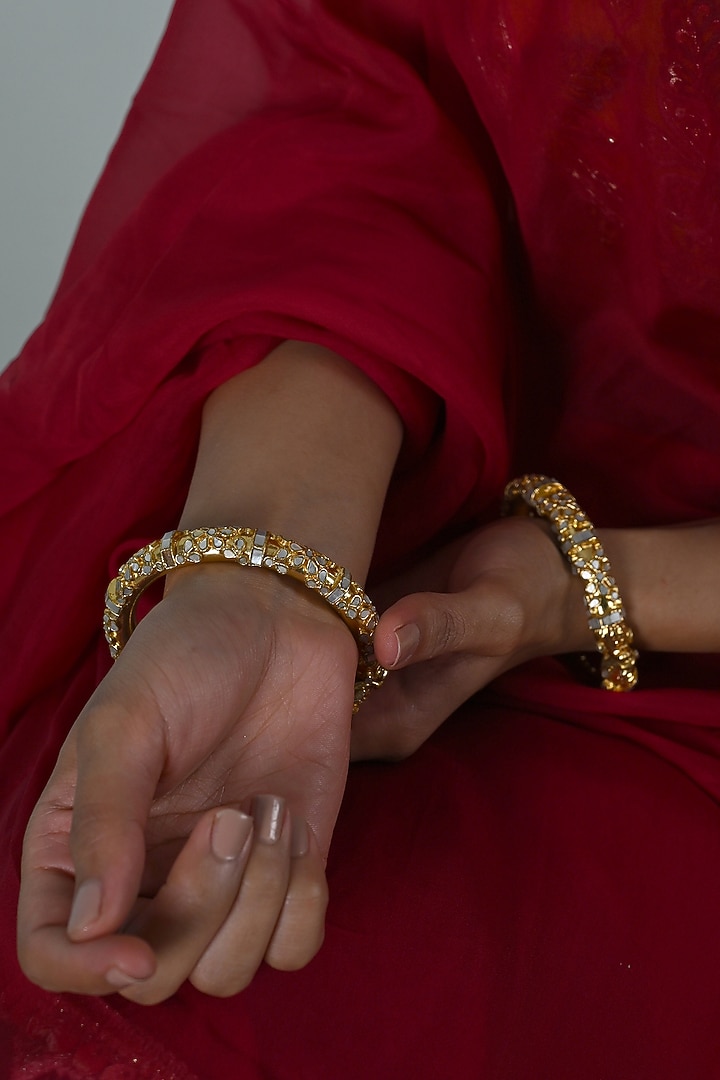 Gold Plated Mother Of Pearl Bangles (Set Of 2) by Shlok Jewels at Pernia's Pop Up Shop