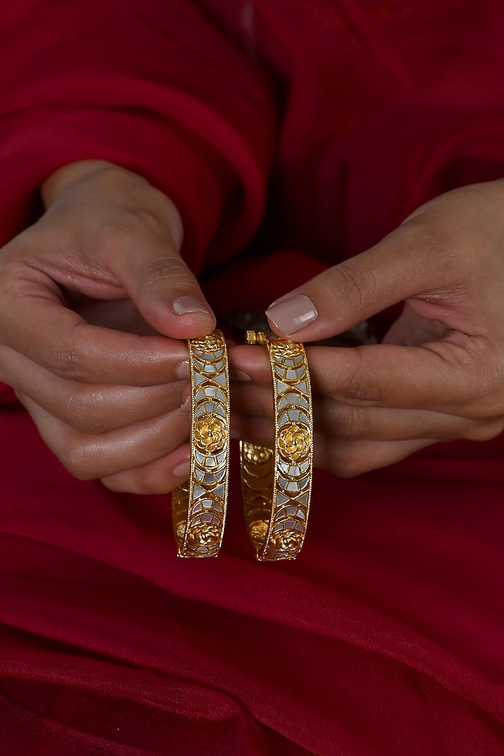 Gold Plated Mother Of Pearl Bangles (Set Of 2) by Shlok Jewels at Pernia's Pop Up Shop
