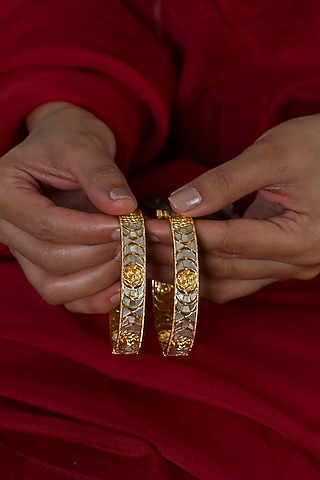 Gold Plated Mother Of Pearl Bangles (Set Of 2) by Shlok Jewels