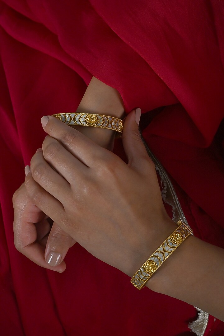 Gold Plated Mother Of Pearl Bangles (Set Of 2) by Shlok Jewels at Pernia's Pop Up Shop